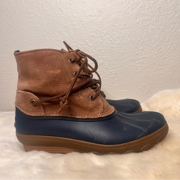 Sperry Shoes - Sperry Duck blue rubber brown leather ankle boot